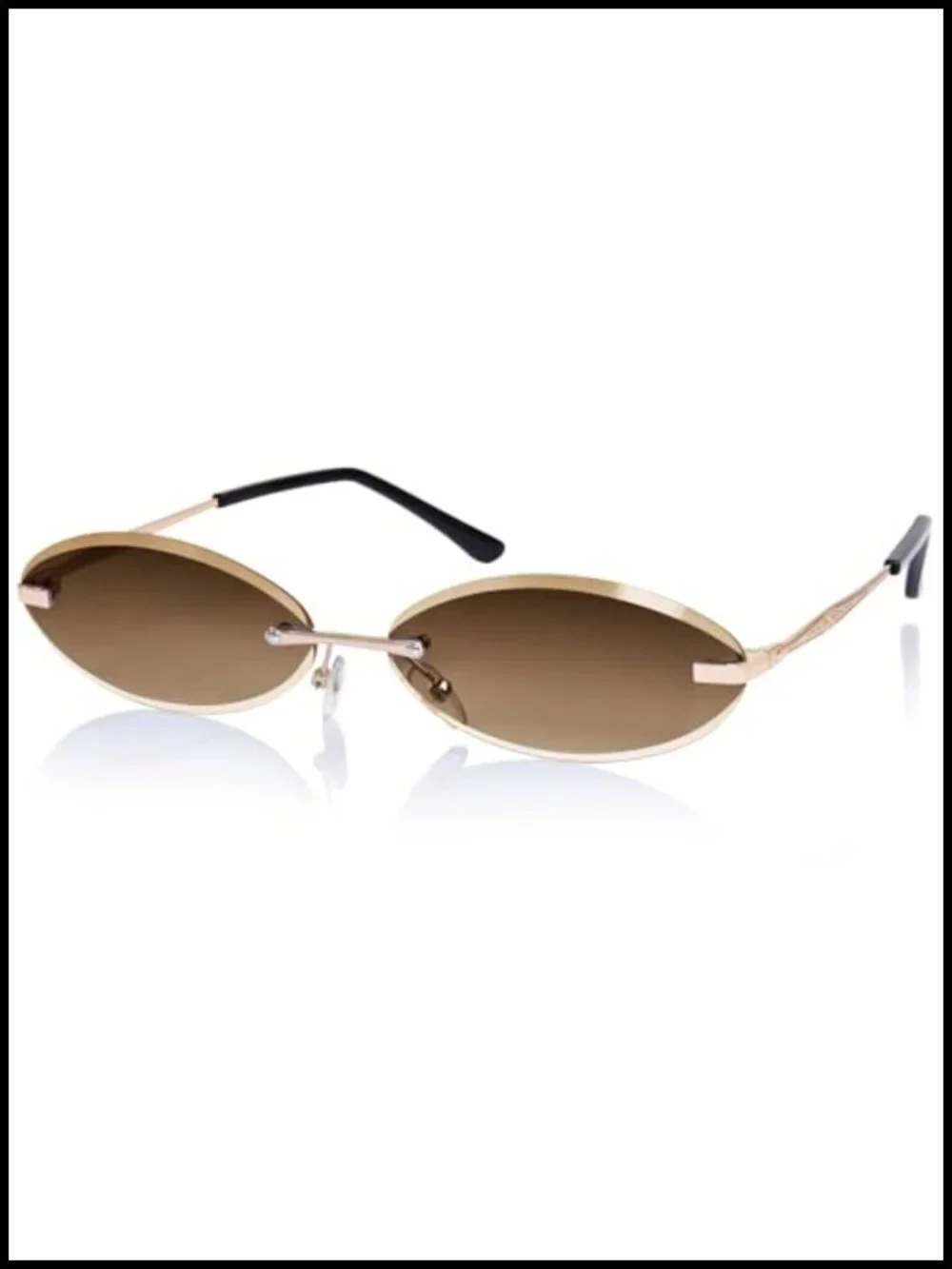 Rimless Oval Sunglasses with UV400 Protection Trendy Metal Frame